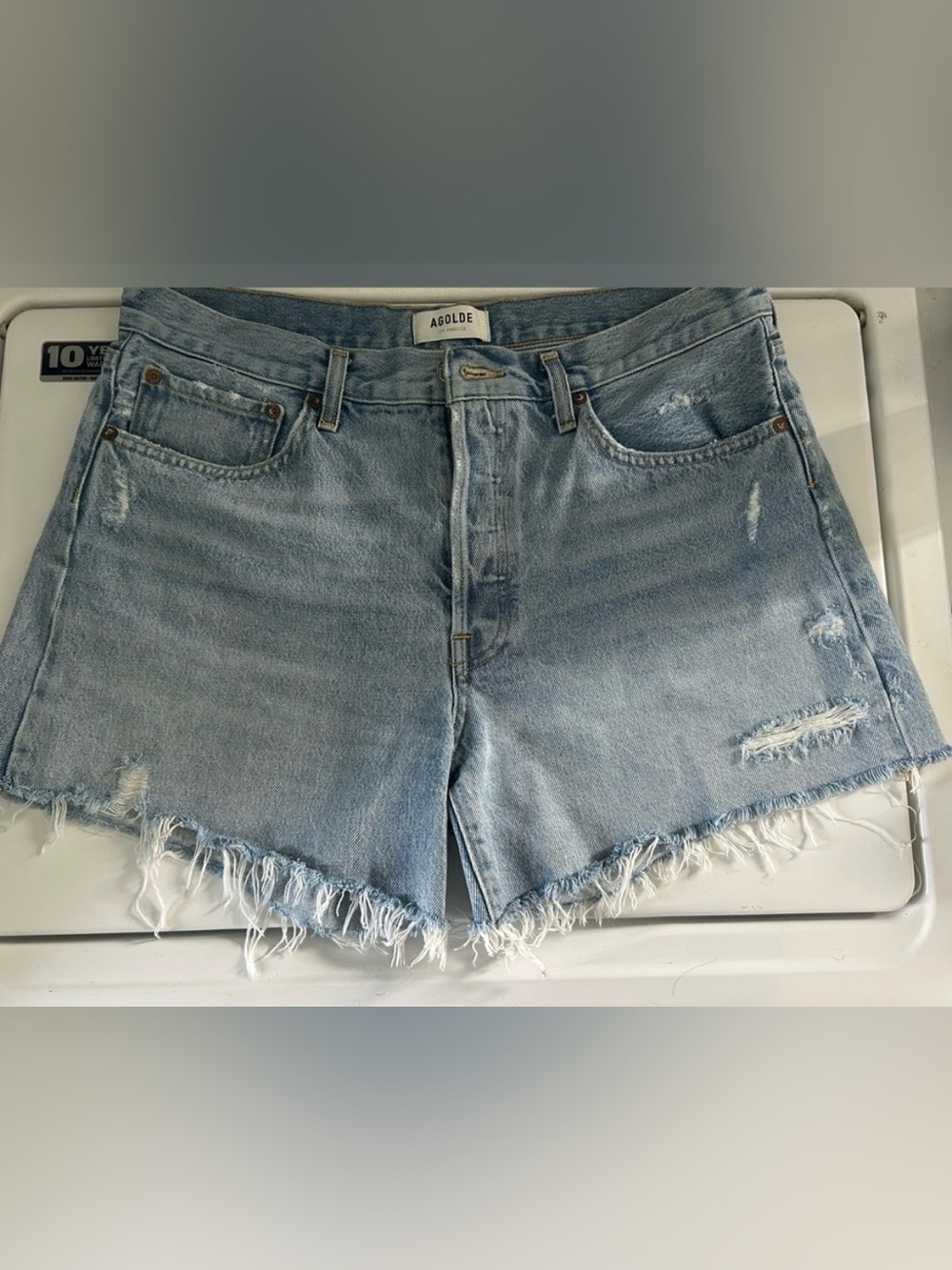 Agolde Light Wash Parker Long Denim Shorts